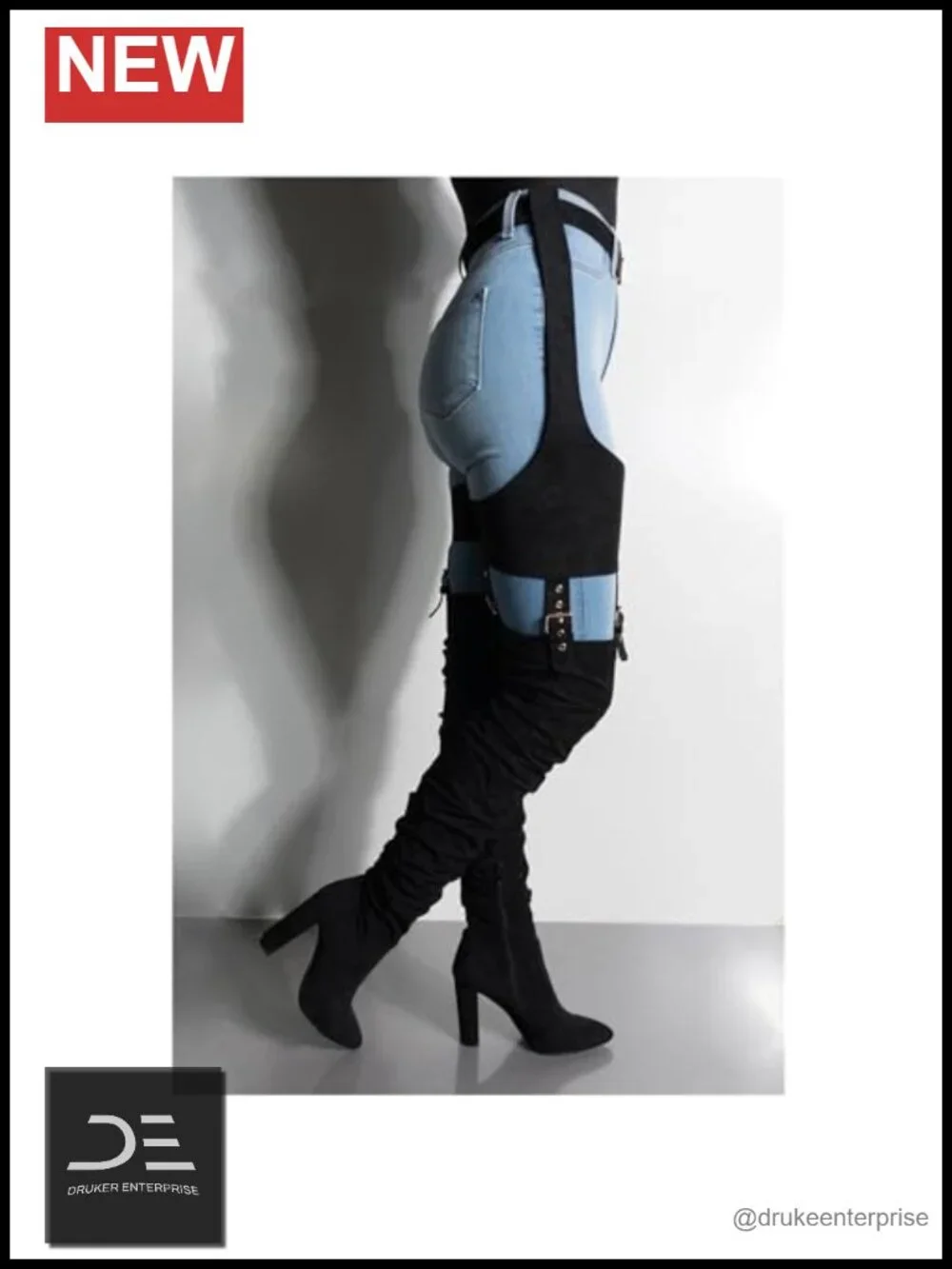 HiColor Women's Belted Pointed Toe High Boots Striking Buckle Strap Fashion